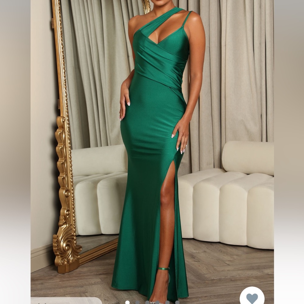 Long green wedding guest dress